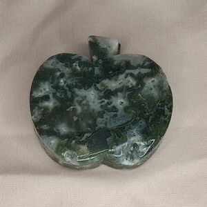 Moss Agate Carved Apple Druzy Sparkle Green 59mm 3.4oz Crystal Growth Abundance